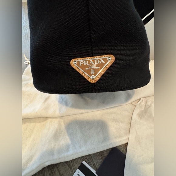 PRADA Canapa Tote bag Beach Bag - Black Canvas with strap and pouch LARGE. - Picture 10 of 10